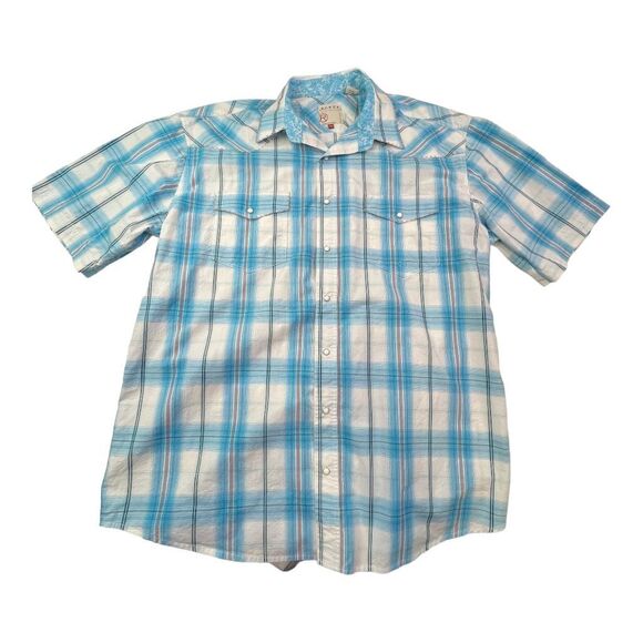 Roper Wear The West Men's Plaid Collared Pockets Button-Up Shirt Blue Size XL - Picture 7 of 12